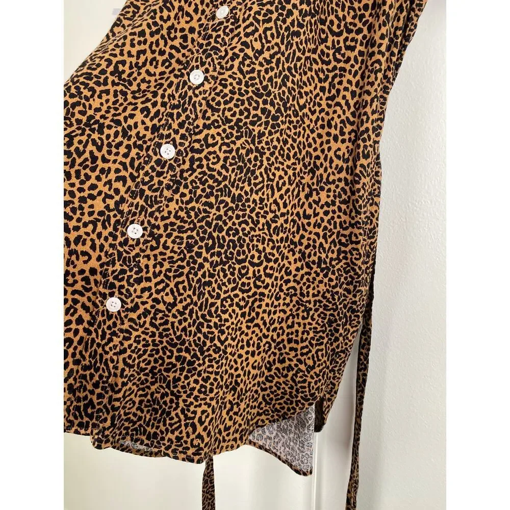 NWT J.Crew Factory Leopard Linen Blend Shirt Dress Belted Large - Picture 9 of 13